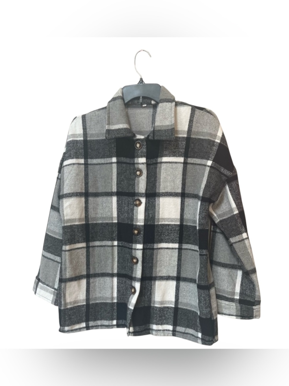 Gray Black Plaid Overshirt M 90s Grunge Dark Academia Grandpa Core